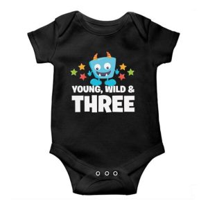 Happy Monster Young, Wild And Three Baby Onesie